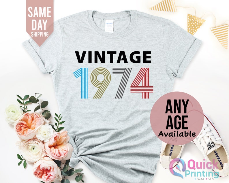 1974 Birthday TShirt UK, 50th Birthday Gifts for Women, 50th Birthday Tshirt, Vintage 1974 Birthday Shirt, Birthday Gift for Mum Grandpa Grey