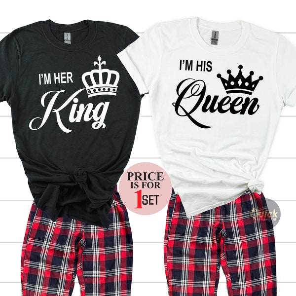 Her King His Queen Pajamas, King of Spades & Queen of Hearts, Mr and Mrs T shirt,Couple's Pajamas,Valentines Day Shirt, Anniversary gift set