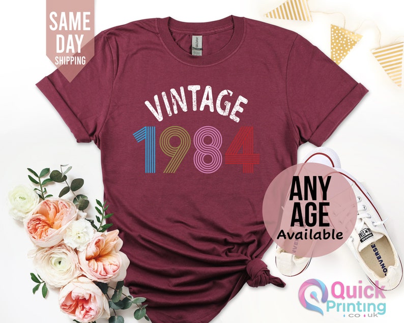 Ladies 40th Birthday Shirt 2024, 40th Birthday Gifts for women, 1984 Vintage Birthday Shirt, Vintage Birthday gift shirt, Mum Birthday Gift Maroon