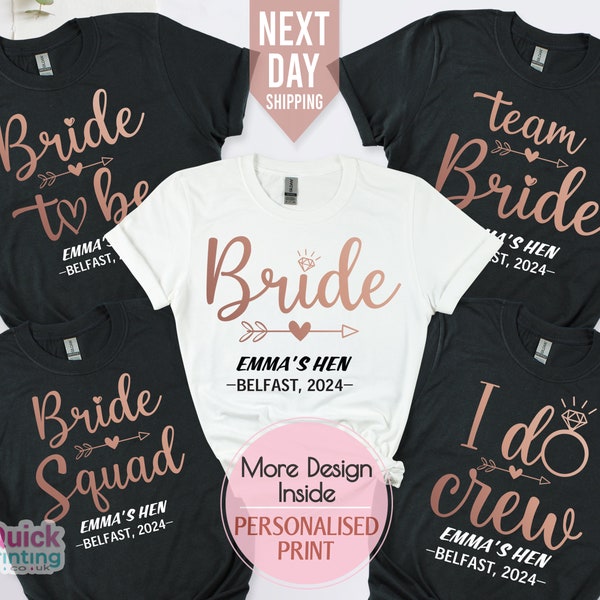 Personalised Bridal Party Shirts, Hen Party Wedding Party top, Bride Gift Team Bride Shirt, Bachelorette Party Shirts, Custom name hen Tops