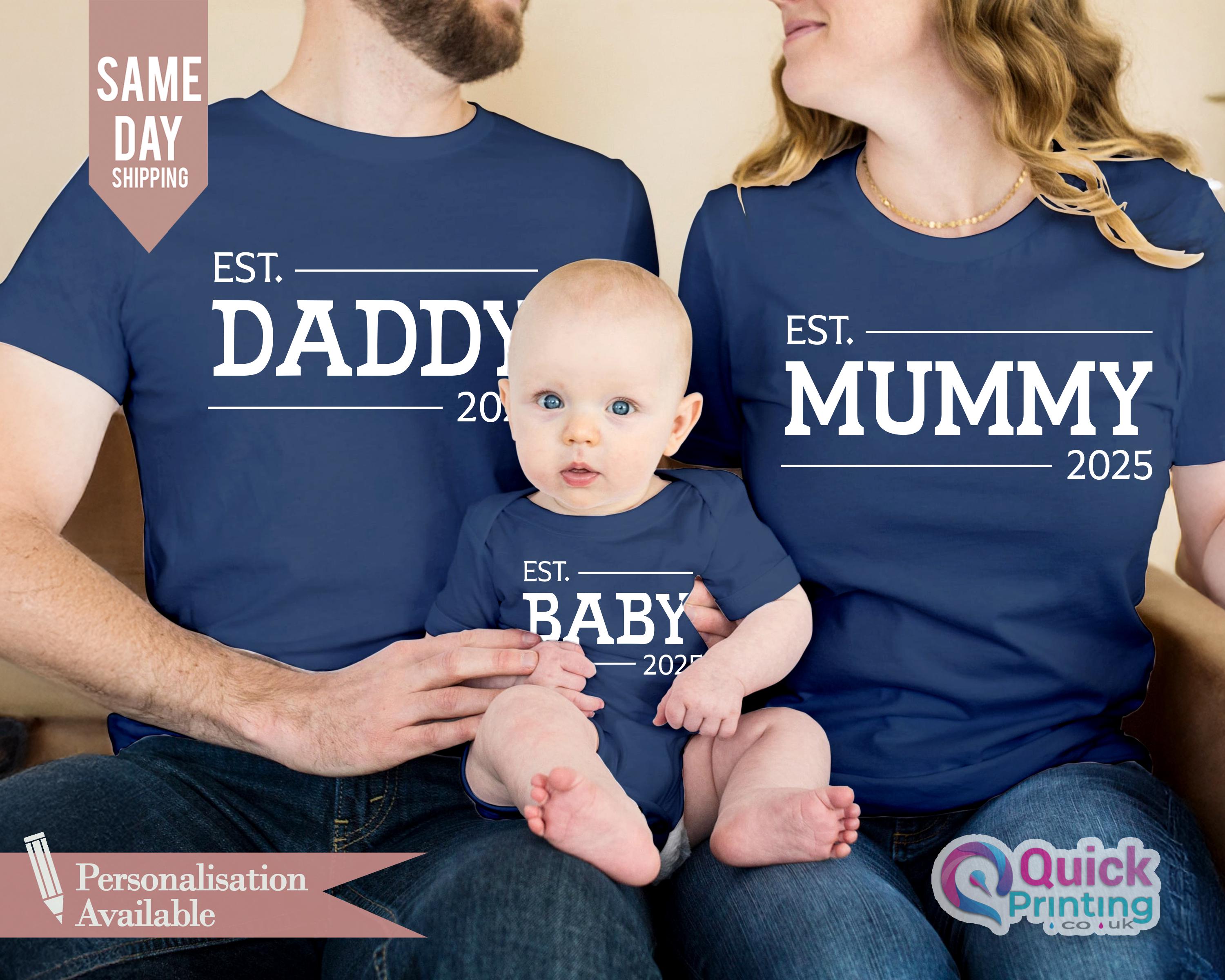Matching Mummy Daddy Baby T-shirt Set: Custom Family Est Date - Etsy