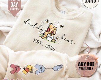 Daddy Bear Sweatshirt, Mothers Day Sweatshirt, Baba Bear top, Personalised Daddy Jumper with names 2026, Dad Est with Name On The sleeve T