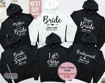 Bride Gift Team Bride Hoodie, Bachelorette Party Hoodie, Hen Party Wedding Party Top, Personalised Hen Party T Shirts, Bridal Party Hoodies