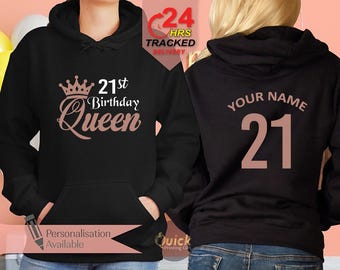 Aangepaste naam hoodies 21e verjaardag, 21e verjaardagscadeaus voor vrouwen, gepersonaliseerde verjaardagshoodies, kerstcadeaus voor vriend
