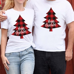 Camicia di Buon Natale per le donne, Camicia simpatica dell'albero di Natale Buffalo Plaid, Camicie di famiglia per le vacanze Top, Camicia di Capodanno, Regali di Natale per lei
