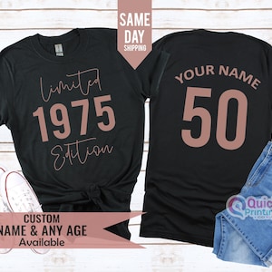 Personalisierter Name 50.Geburtstagsgeschenk für Frauen, 50.Vintage 1975 Geburtstag Tshirt, Geburtstagsgeschenk für Mama Papa, Muttertagsgeschenk 2025