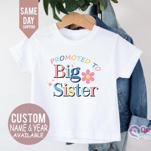 Camiseta de ascendida a hermana mayor, camiseta de hermana mayor, anuncio de bebé, regalo personalizado, revelación de embarazo de hermanos, camiseta para niños