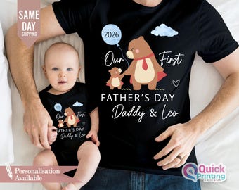 First Father's Day Matching Bear Shirt & Baby Vest, Fathers day 2026 t-shirt, Dad son shirt 2026. Best dad ever shirt, Dad Daughter shirt