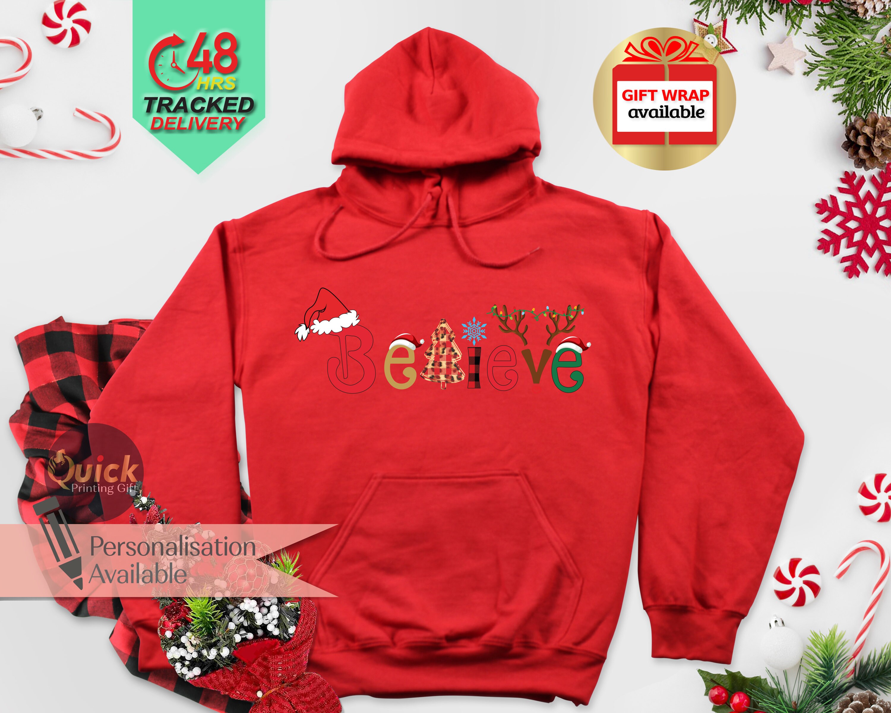 Discover Believe Christmas Hoodie, Funny Christmas Hoodie