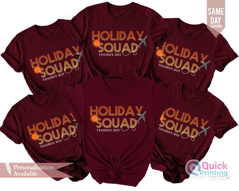 Matching Family Holiday T-Shirts: Holiday Squad 2025, Personalized Group Vacation Shirts image 8