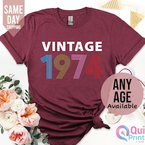1974 Birthday TShirt UK, 50th Birthday Gifts for Women, 50th Birthday Tshirt, Vintage 1974 Birthday Shirt, Birthday Gift for Mum Grandpa image 6