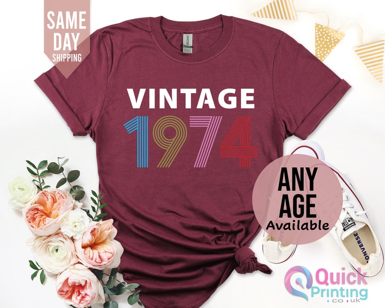 1974 Birthday TShirt UK, 50th Birthday Gifts for Women, 50th Birthday Tshirt, Vintage 1974 Birthday Shirt, Birthday Gift for Mum Grandpa image 6