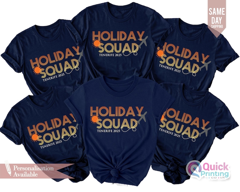 Matching Family Holiday T-Shirts: Holiday Squad 2025, Personalized Group Vacation Shirts image 7