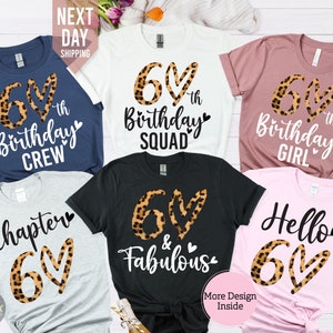 60歳の誕生日シャツ、女性用60歳の誕生日クルーシャツ、ヒョウ柄の誕生日パーティーシャツ、1965年の誕生日Tシャツ、友達グループシャツ