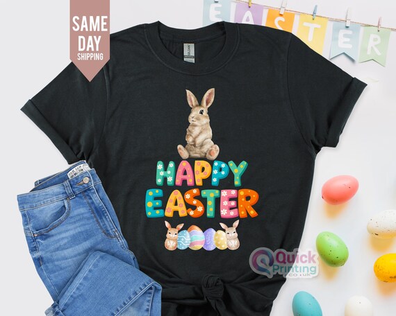 Happy Easter Bunny T-Shirt For Women - Cute Rabbit Graphic Tee, Short Sleeve Holiday Top - View #11