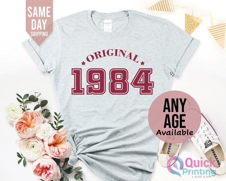 Original 1984 Birthday Shirt for Women, 40th Birthday Tshirt Gift, Vintage 1984 Birthday Shirt, 40th Birthday Tshirt, Birthday Gift for Mum Grey