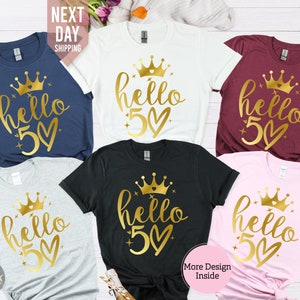 Custom Birthday Gift Tshirt UK, 50th Birthday Queen Tshirt, Birthday Squad Crew Shirt, Vintage Birthday Shirt, 50th Birthday Gift for Women HELLO