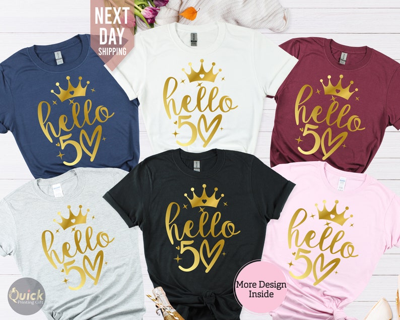 Custom Birthday Gift Tshirt UK, 50th Birthday Queen Tshirt, Birthday Squad Crew Shirt, Vintage Birthday Shirt, 50th Birthday Gift for Women HELLO