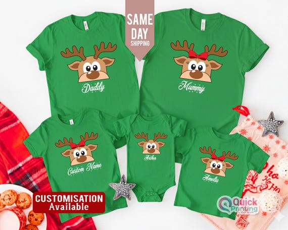カスタムトナカイTシャツ、メリークリスマスTシャツ、トナカイ 