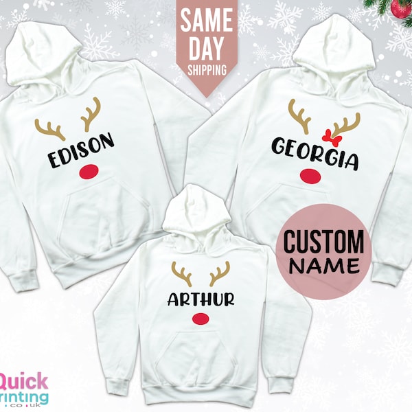 Passende Familie Weihnachten Hoodies, personalisierte Familie Hoodies, Rentier-T-Shirt, Cousin Crew Weihnachten Shirt Pullover, Weihnachten Kapuzenpullover