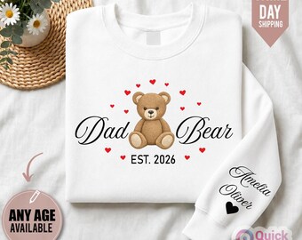Daddy Bear Sweatshirt, Mothers Day Sweatshirt, Baba Bear top, Personalised Daddy Jumper with names 2026, Dad Est with Name On The sleeve T