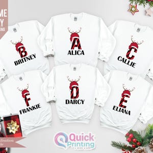 Sudadera con el alfabeto navideño, camiseta navideña personalizada con nombre, sudadera navideña, atuendo navideño a juego, camiseta navideña familiar
