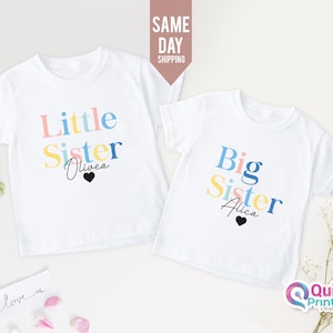 Benutzerdefiniertes Text-T-Shirt, große und kleine Schwester-Kranz-T-Shirts und Bodys, große Schwester-T-Stück, Baby wachsen neuer Bruder neue Schwester-Geschenk, Geschwister-Hemd