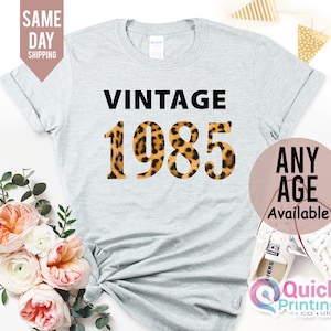 T-shirt femme édition limitée 1985 40e anniversaire imprimé léopard cadeau d'anniversaire pour amis femmes petite amie soeur tante femme maman cadeau haut tee