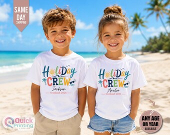 Personalised Holiday Crew T Shirts 2026, Matching Family Reunion T-shirts, Custom Kids Holiday Tops, Matching Holiday Outfits