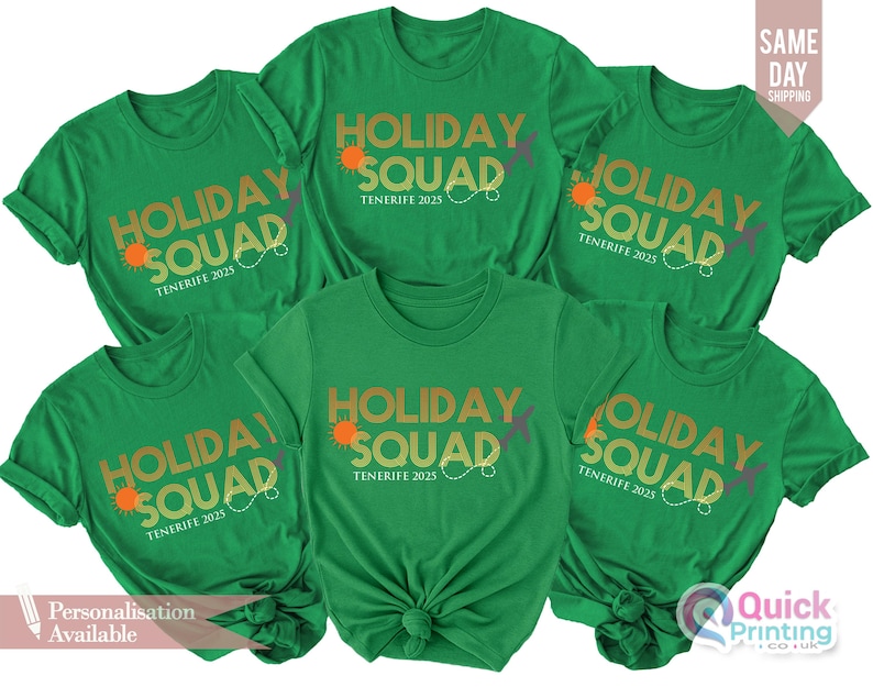 Matching Family Holiday T-Shirts: Holiday Squad 2025, Personalized Group Vacation Shirts image 9
