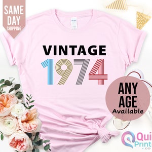 1974 Birthday TShirt UK, 50th Birthday Gifts for Women, 50th Birthday Tshirt, Vintage 1974 Birthday Shirt, Birthday Gift for Mum Grandpa Pink