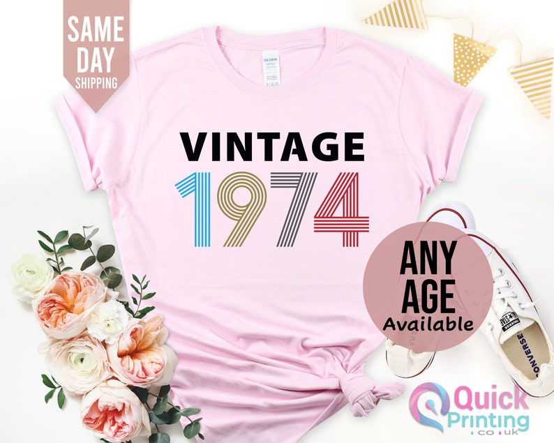 1974 Birthday TShirt UK, 50th Birthday Gifts for Women, 50th Birthday Tshirt, Vintage 1974 Birthday Shirt, Birthday Gift for Mum Grandpa Pink