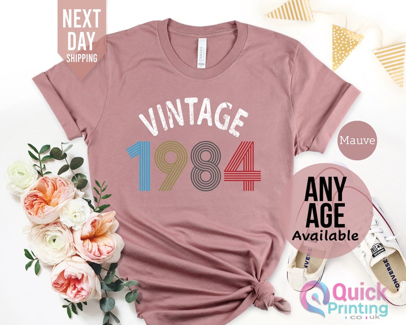 Ladies 40th Birthday Shirt 2024, 40th Birthday Gifts for women, 1984 Vintage Birthday Shirt, Vintage Birthday gift shirt, Mum Birthday Gift Mauve