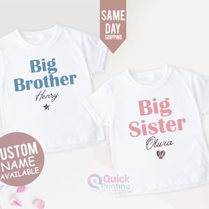 Camiseta con texto personalizado, Camiseta de cumpleaños, Camiseta de hermano mayor, Hermana mayor, Camiseta linda Hermano Niños Bebé Crecer Nuevo hermano Nueva hermana Regalo Hermanos Camiseta para niños