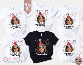 Personalized 30th Birthday Photo Shirt Custom Face Party Tee, Custom 40th Birthday Photo Shirt: Matching Party Group Shirts