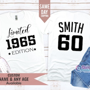 Chemise personnalisée 60e anniversaire, cadeau 60e anniversaire pour homme femme, chemise 60e anniversaire 1965, cadeau fête des mères pour maman, papa, grand-parent