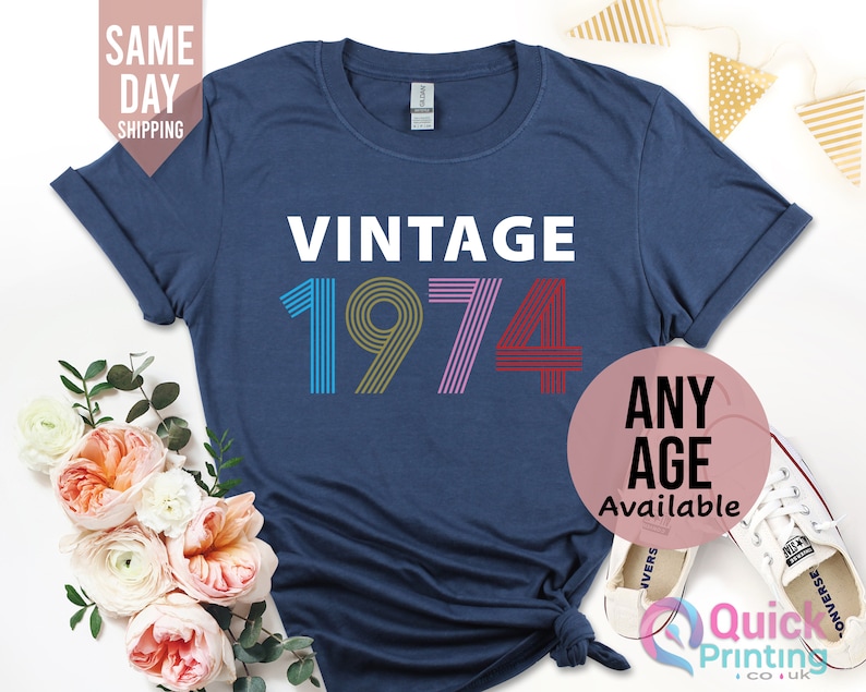 1974 Birthday TShirt UK, 50th Birthday Gifts for Women, 50th Birthday Tshirt, Vintage 1974 Birthday Shirt, Birthday Gift for Mum Grandpa Navy Blue