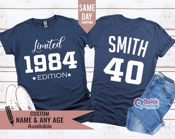 Chemise personnalisée pour 40e anniversaire, cadeau 40e anniversaire pour homme, t-shirt anniversaire vintage pour femme 1984, chemise papa en édition limitée cadeau fille T