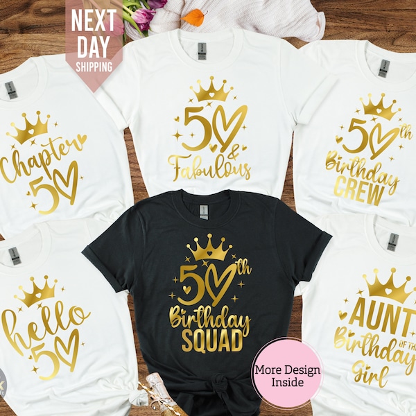 Custom Birthday Gift Tshirt UK, 50th Birthday Queen Tshirt, Birthday Squad Crew Shirt, Vintage Birthday Shirt, 50th Birthday Gift for Women