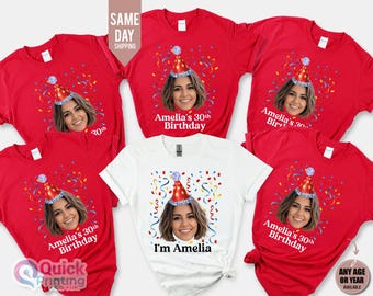 Personalized 30th Birthday Photo Shirt Custom Face Party Tee, Custom 40th Birthday Photo Shirt: Matching Party Group Shirts