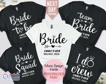 Bridal Party Shirts, Hen Party Wedding Party Tshirt, Bride Gift Team Bride Shirt, Bachelorette Party Shirts, Personalised Hen Party T Shirts