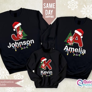 Sudadera personalizada con nombre de Navidad 2024, divertido jersey navideño familiar, suéter con letras personalizadas de Navidad, sudadera familiar navideña personalizada