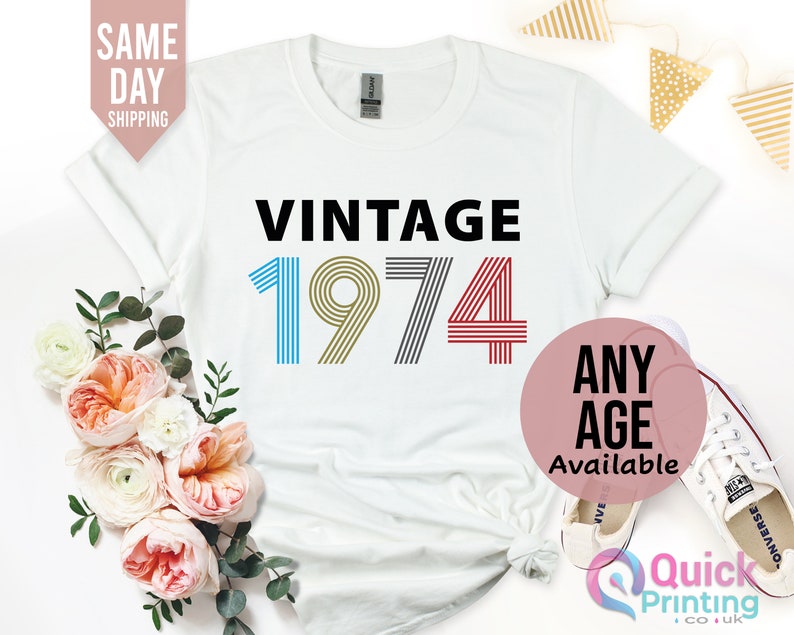 1974 Birthday TShirt UK, 50th Birthday Gifts for Women, 50th Birthday Tshirt, Vintage 1974 Birthday Shirt, Birthday Gift for Mum Grandpa White