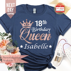 Personalised Name 18th Birthday Tshirt, Birthday Party TShirts for Ladies Girls, 18th Birthday Gift for Her, Daughter birthday Party shirts Navy Blue