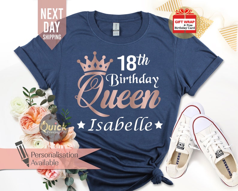 Personalised Name 18th Birthday Tshirt, Birthday Party TShirts for Ladies Girls, 18th Birthday Gift for Her, Daughter birthday Party shirts Navy Blue