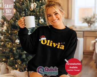 Kersttrui met glittereffect, vrolijke kersttrui, bijpassende kersttrui voor het gezin, gepersonaliseerde kersttrui voor de familie