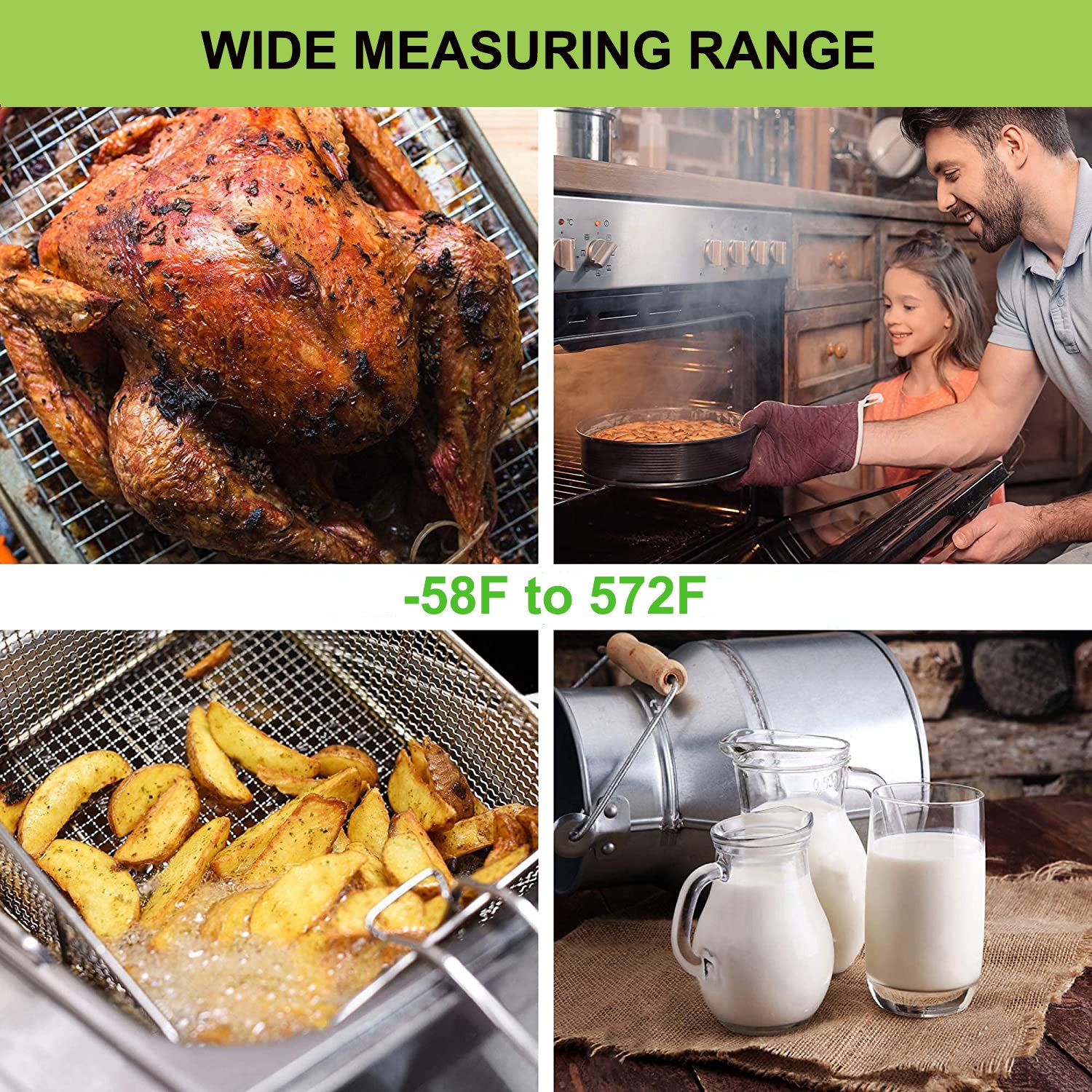 Deep Fry Thermometer with Clip Stainless Steel 12 Inch Long Stem Oil  Thermometer Cooking Meat Thermometer for Turkey Grill Chicken Pork Beef BBQ