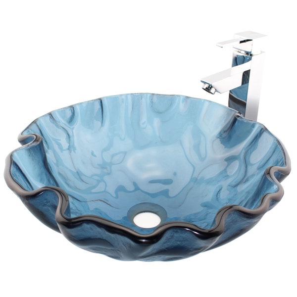 Modern Tempered Glass Vessel Sink Contemporary Artistic Irregular Shape in Blue Translucent Color Countertop Bathroom Sinks Round Basin Bowl