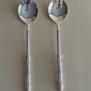 Italian Vintage Silver Bamboo Salad Serving Set – 2 Piece