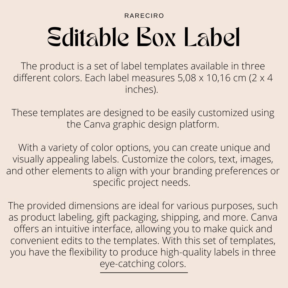 Customizable Box Label Template Personalized Branded - Etsy